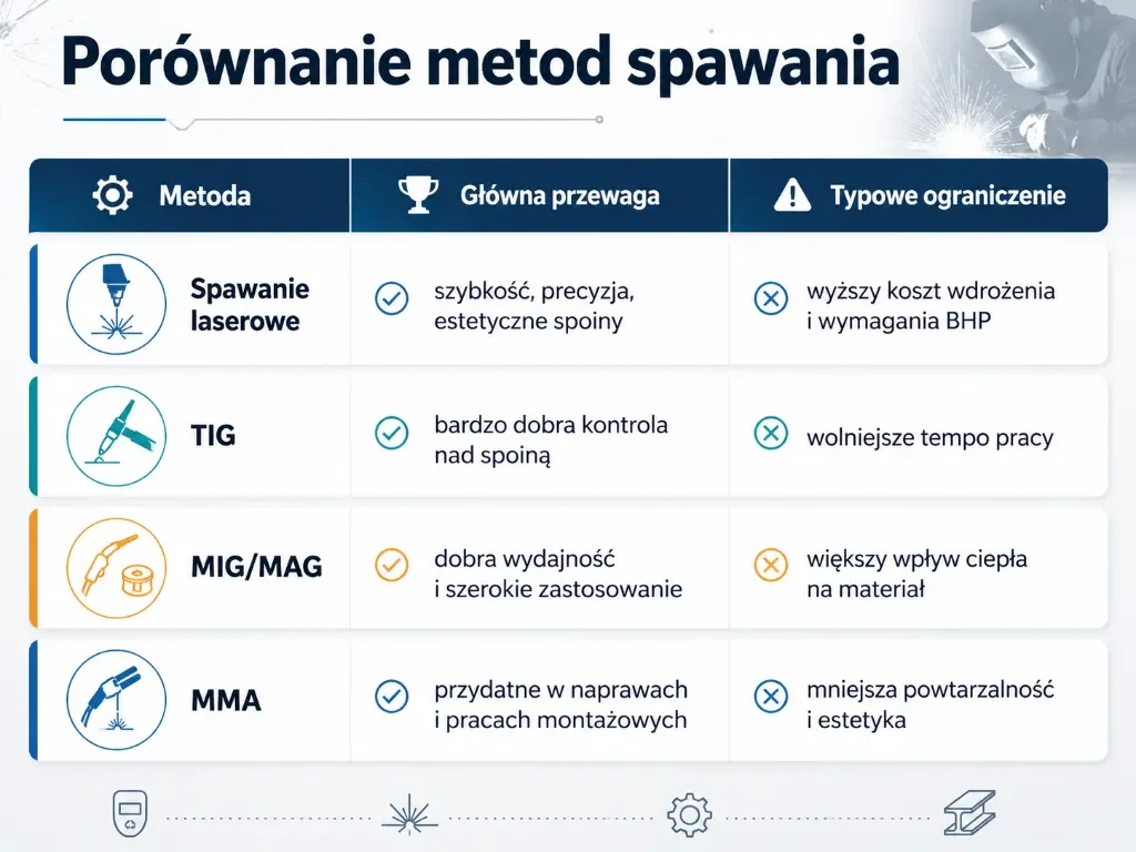 infografika, porównanie metod spawania